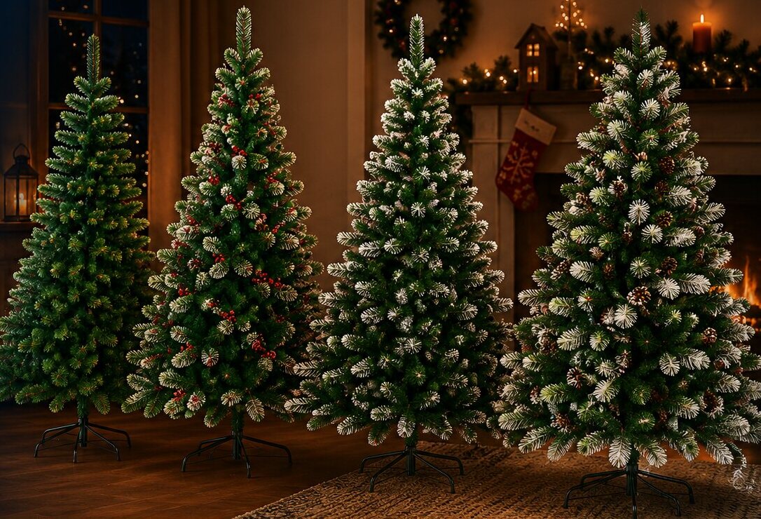 Árvores Lauben ao lado da lareira com meia de Natal